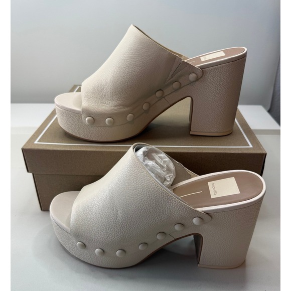 Dolce Vita Shoes - Dolce Vita Emol Ivory Leather Clog Mules Studded Block Heel Womens 10 NEW